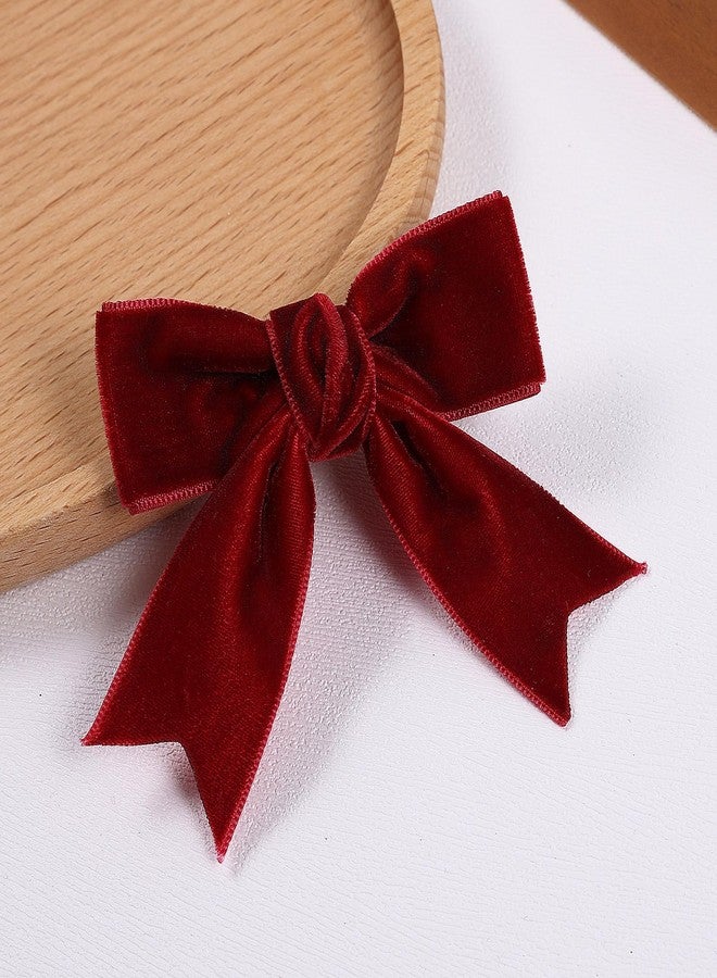 KCHIES Dark Red Velvet Ribbon Hair Bow Clips 3" Cute Valentines Alligator Barrettes Pins Bowknot Decor Accessory Small for Little Teen Toddler Baby Girls Kids Women Christmas Gift - Image 3